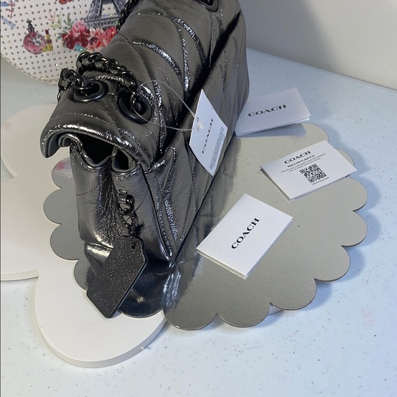 Coach Silver Metallic Quilted Shoulder Bag - Picture 14 of 16